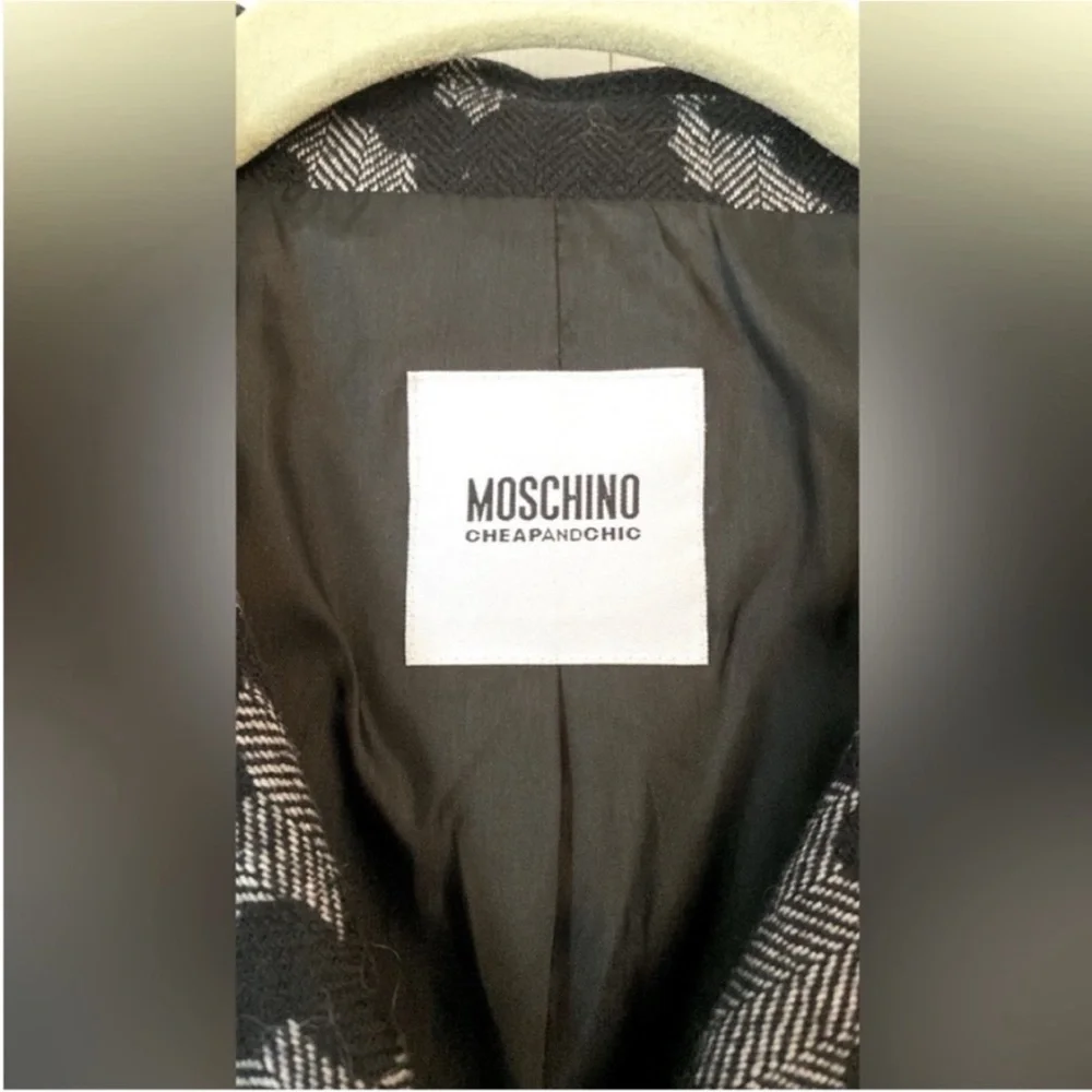 Moschino Women’s Wool Bland Blazer Houndstooth Print Jacket Black Gray size 10 - Picture 8 of 16